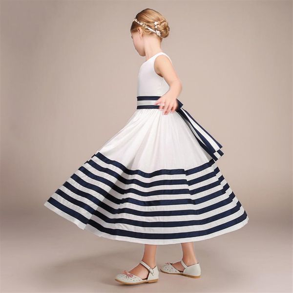 Прекрасные Ivorynavy Blue Taffeta Jewel Girls 'Плантики театрализованные платья для цветочных девушек платья праздничные платье