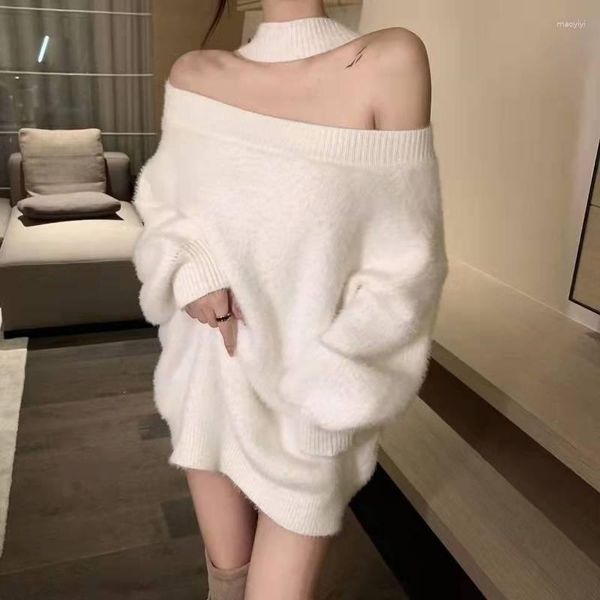 Maglioni da donna bianco scava fuori maglione casual donna Harajuku manica lunga Indie estetica Sexy Kawaii Punk abiti di moda coreani