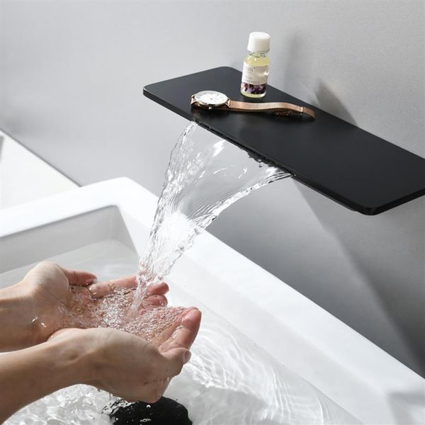 Rubinetto per lavabo a parete Rubinetto per bagno in ottone nero opaco Miscelatore per cascata Rubinetto per acqua Rubinetti per acqua fredda e fredda244x