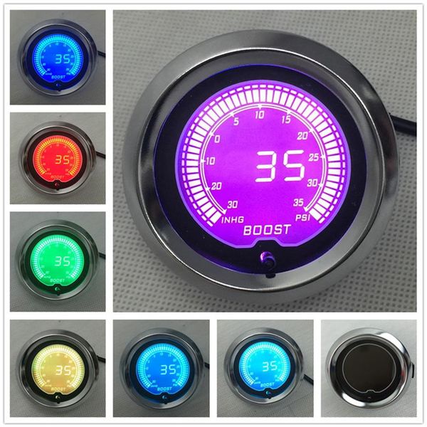 SCHWARZ 2 52 mm LCD-Digitalanzeige mit 7 Farben Boost-Turboanzeige 30–35 psi mit Turbosensor AUTO GAUGE284e