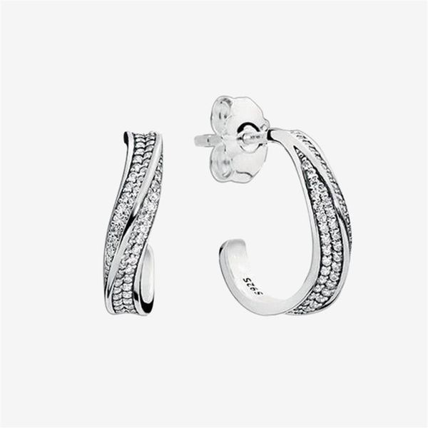 Clear CZ stone pave Wave Hoop Orecchini Regalo di nozze scintillante da donna con scatola originale per Pandora 925 Sterling Silver Earri265j