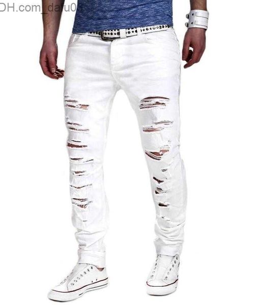 Herren Jeans Großhandel- zerrissene Denim White Jeans Neue Männer Biker Distrisierte Jeans Herren Zerstören Röhrenjeans Homme Männer Hosen Jogger Z230720