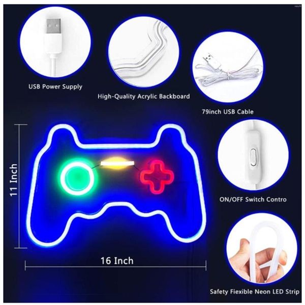 Lampada da parete Game Neon Sign Light Gamepad LED Night Accessori per effetti di gioco appendibili alimentati tramite USB per Home Bar Man Cave