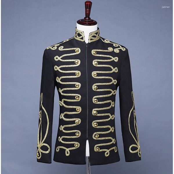 Herrenanzüge Steampunk Militär Schlagzeuger Blazer Jacke Stehkragen Reißverschluss Punk Gothic Parade Männer Prom Vintage Anzug Männlich