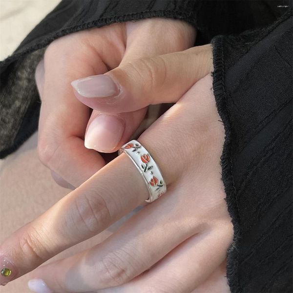 Cluster Ringe Vintage Emaille Tulpe Blume Für Frauen Mode Einfache Splitter Farbe Einstellbare Öffnung Finger Ring Party Hochzeit Schmuck