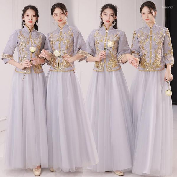 Etnik Giyim Çin Geleneksel Cheongsam Elbise 2023 Nedime Elbise Tang Suit Hanfu Set Ao Dai Vietnam Modern Qipao Düğün için