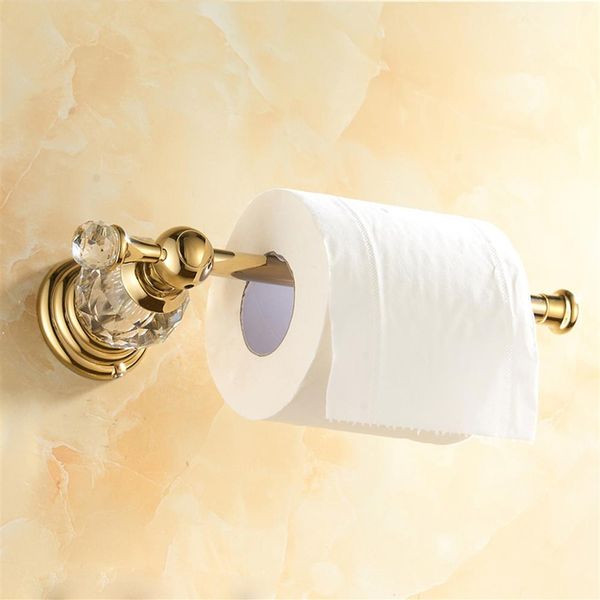 Gold polierter Toilettenpapierhalter aus massivem Messing, Badezimmerrollenzubehör, Wandhalterung, Kristallgewebe, Y200108315W