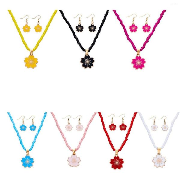 Ketten Designer Original Kirschblüten Charm Anhänger Tropfen Öl Ohrring Halskette 2023 Mode Perlen Schmuck Geschenk für Freundin