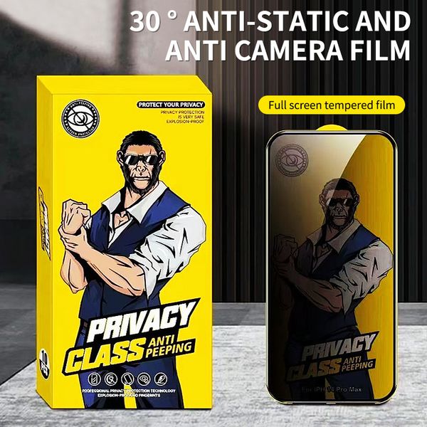 Novo protetor de tela Gorilla Anti Spy para iPhone 14 13 12 11 Pro Max X XS XR 13 12 Mini 14 Plus Filme de vidro temperado de privacidade em caixa de varejo 10 unidades/pacote