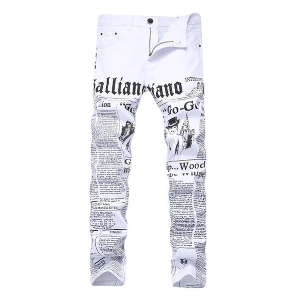 2019 Homens Jeans Estampados Calças Denim Pintadas Palavras Casual Alto Elástico Elástico Na Moda Reta Cintura Média 2818