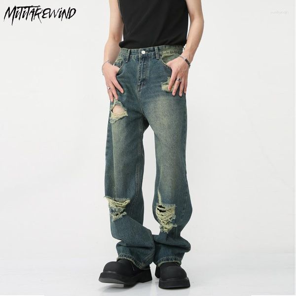 Мужские джинсы мода винтаж вымыл хип -хоп мужчины, разорванные отверстия.