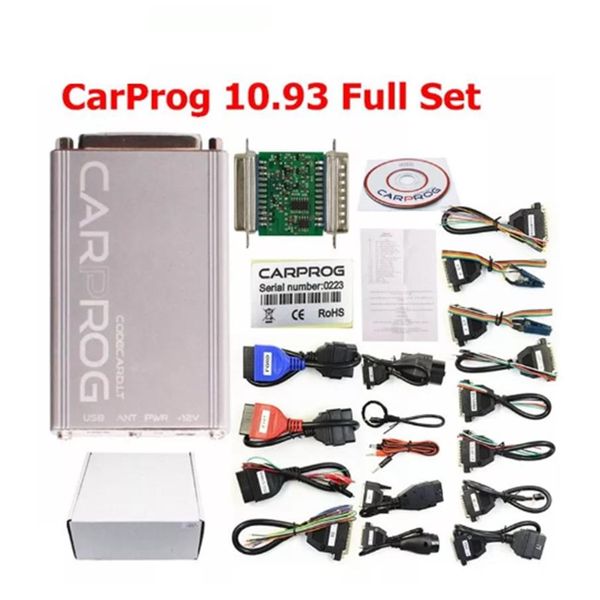 Promoção de alta qualidade carprog v10 93 ferramenta de diagnóstico carpro versão completa com todos os 21 itens adaptadores suporte airbag reset functi258i
