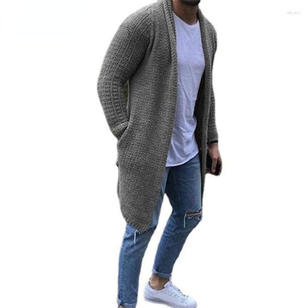 Camisolas Masculinas Homem 2023 Moda Camisola Casaco Longo Casual Na Moda Cavalheiro Durão Cara Elegante Elegante Cardigan De Malha Roupas Outono Inverno