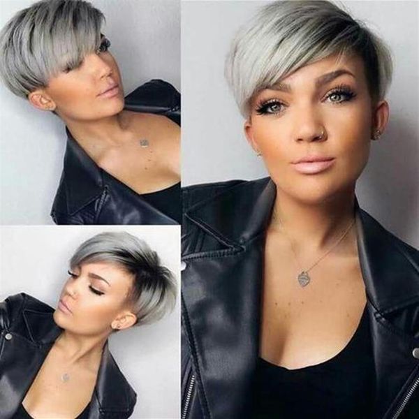 SHUOWEN 11 Stile Kurze Synthetische Grau Blonde Schwarz Remy Haar Perücke Simulation Menschliches Haar Weiche Billige Perücken für frauen301L