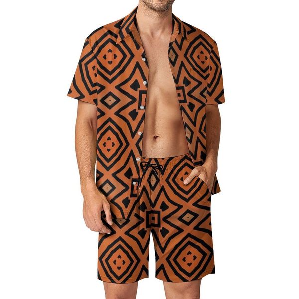 Fatos de treino masculinos Geo Print Beach Men Sets African Geometric Casual Shirt Set Summer Graphic Shorts 2 Pieces Trendy Terno Plus Size 230720
