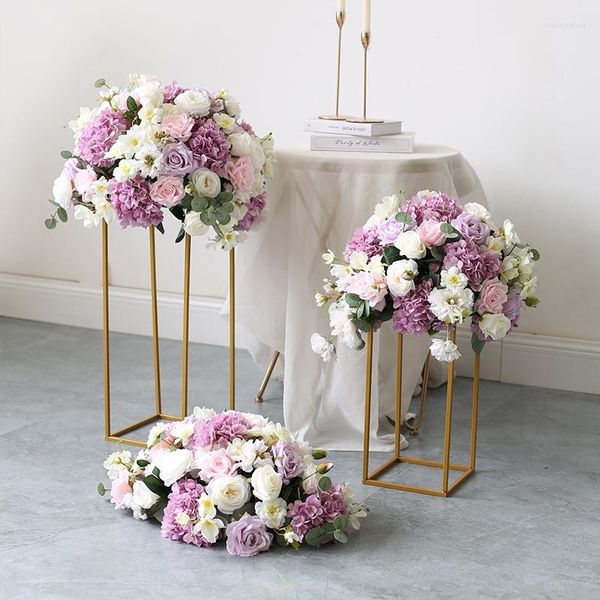 Fiori decorativi 40/50 / 60CM Luxury Custom White Artificial Rose Ball Wedding Table Center Decoration Puntelli Party Stage Road Lead Flower