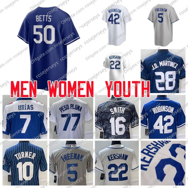 Custom 2023 Mookie Betts Jersey Freddie Freeman Clayton Kershaw Джеймс Оутман Джулио Уриас Уилл Смит Джастин Тернер Джои Галло Варгас Мужчины Женские молодежные трикотажные изделия