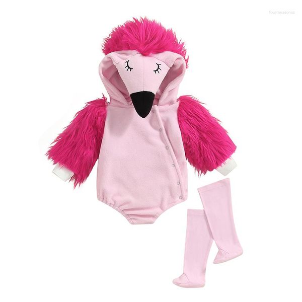 Conjuntos de roupas para bebê fantasia de flamingo felpudo macacão de manga comprida com roupas de Halloween para meninos e meninas