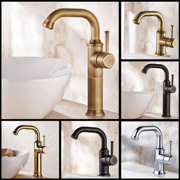 Badezimmer-Waschtischarmaturen, Gold, Luxus-Wasserhahn, Vintage-Kupfer, 360 drehbar, Persönlichkeit, Mode, Deckmontage und Kaltmischer, schwarzes Becken