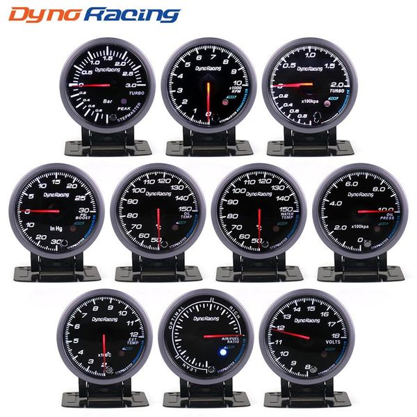 Dynoracing 2 5'' 60MM Branco Luzes âmbar Pressão do óleo Temperatura da água Temperatura do óleo Tensão Turbo Boost Medidor de temperatura dos gases de escape Ca331J