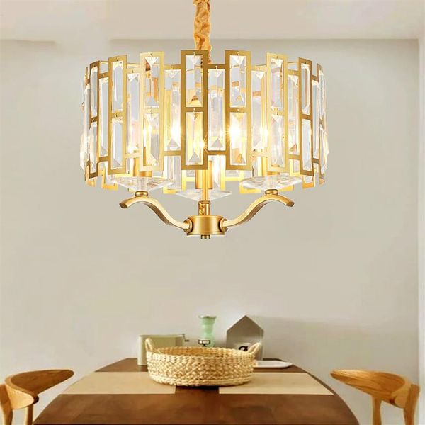 Lustre de cristal K9 de luxo pós-moderno iluminação sala de estar Luzes penduradas douradas Luminária pendente de quarto nórdico luminárias de jantar 230A