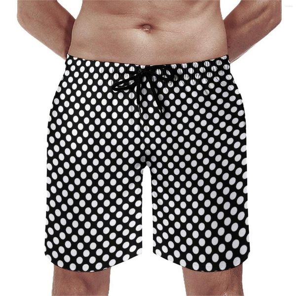 Herren-Shorts, schwarz-weiß gepunktet, Board-Qualität, Herren-Strandhose, Vintage-Spots-Druck, Badehose, große Größe
