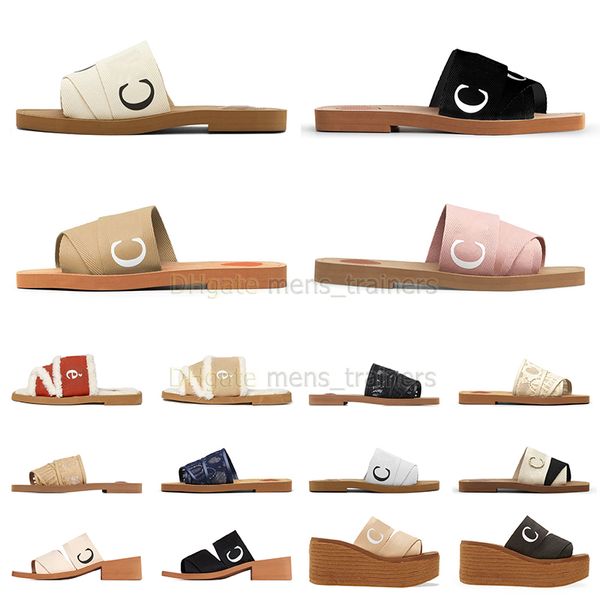 Damen-Designer-Hausschuhe, Paris Woody Sandalen, flache Mule-Slide-Segel-Schwarz-Weiß-Beige-Rot-Mesh-Stickerei, rosa, berühmte Strand-Plateau-Damen-Slide-Sandale