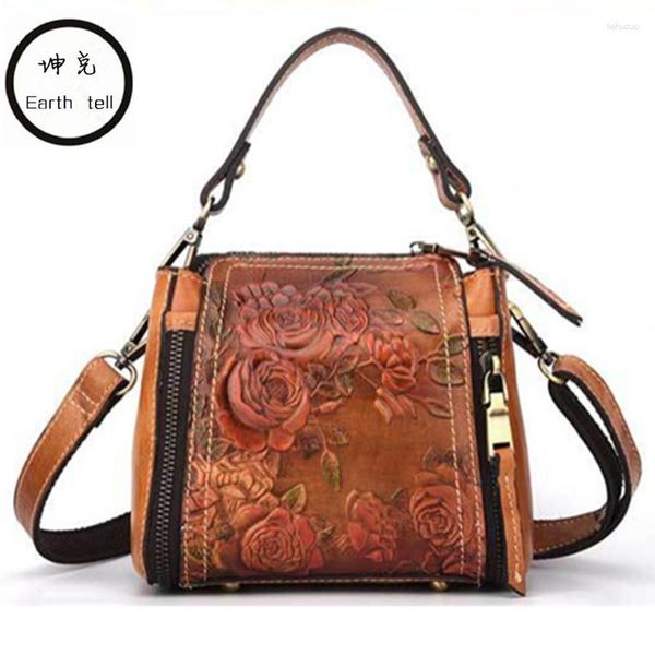 Borse da sera Earth Tell Donna Stampa Spalla Moda Borse femminili Borsa a tracolla casual in vera pelle di grande capacità