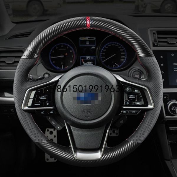 Coprivolante per auto cucito a mano in pelle nera in fibra di carbonio per Subaru XV BRZ WRX Forester Legacy outback impreza288x