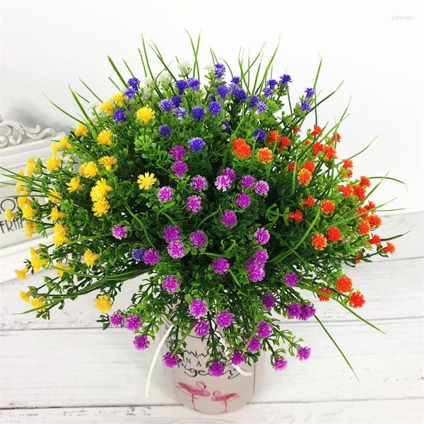 Flores decorativas Plástico Artificial Bouquetud Grama Plantas Escrivaninha Escritório Folhas Jardim Festa De Casamento Vaso Decoração Acessórios