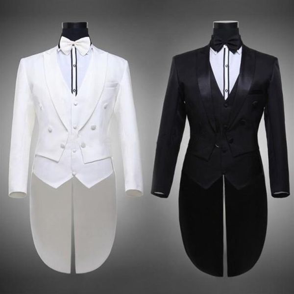 Jaqueta Calça Cinto Masculino Casamento Noivo Terno Rabo De Andorinha Baile De Formatura Preto Branco Smoking Vestido Formal Trajes Conjunto de Três Peças Homens Ternos Sing234e