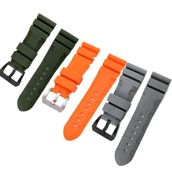 24 26 mm fivela 22mm Men assistir bandas pretas cinza laranja verde de mergulho silencioso pulseira de pulseira de borracha esportiva pino de aço inoxidável buck238z