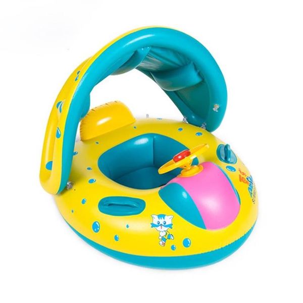 Çocuklar Bebek Yüzme Yüzme Şişirilebilir Bebek Yüzme Koltuğu Teknesi Çocuk Havuz Şamandıra Yüzüğü Çıkarılabilir Güneş Gölgeli Kanopi Yaşam Yelek Buo2745