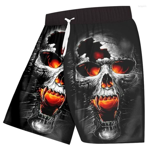 Shorts Masculino Horror Skull Graphic Calça Vintage Goth Impressão 3D Hip Hop Y2k Board Summer Hawaii Maiô Cool Surf Swim Maiô