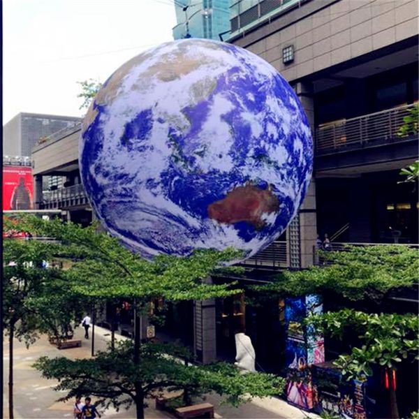 Balão inflável de 5m de diâmetro inflável planeta terra com faixa de led para o evento do museu de ciência283v