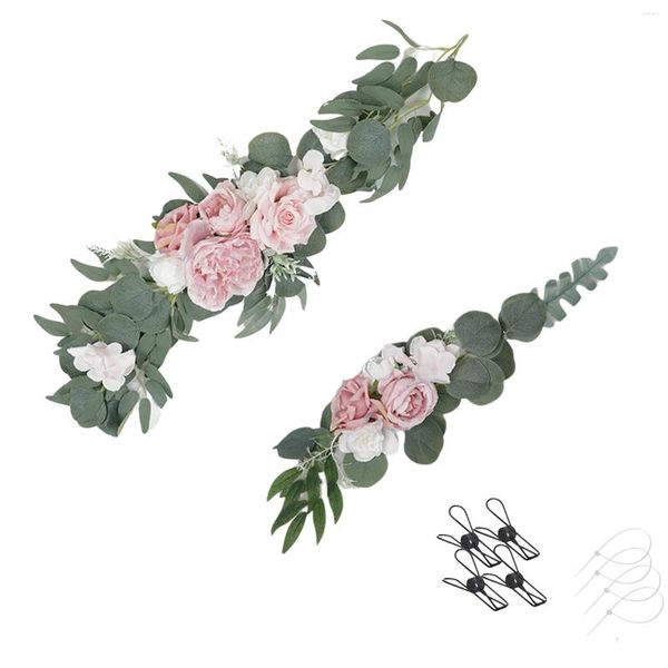 Flores decorativas guirlanda de rosas de seda artificial para decoração de parede de casamento na porta da frente
