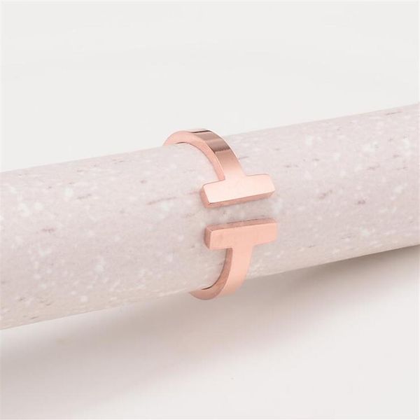 Offener Ring im Doppel-T-Design aus Edelstahl 316 für Damen, modischer Titan-flexibler Ring, rosévergoldet Ring2376