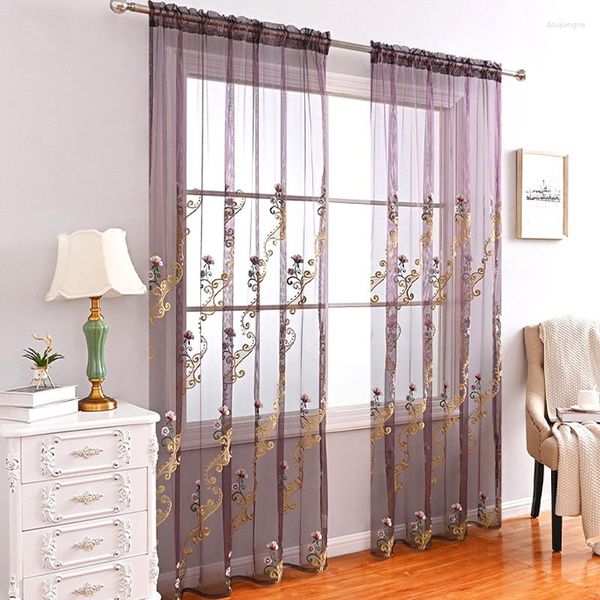 Cortinas de gaze bordadas para quarto varanda telas de janela de tule azul transparente high-end estilo europeu criativo