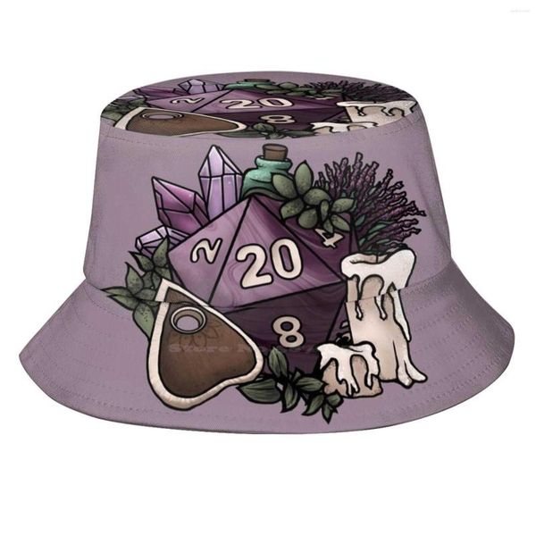 Berets Witchy D20 Tabletop RPG Gaming Dice Dice Print Bucket Hats Sun Cap DND и женские игры Nerdy Geeky Geek Girl Gamer
