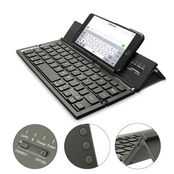Taşınabilir Kablosuz Klavye Katlanabilir Bluetooth Klavye PC Dizüstü Bilgisayar Mini Tuş Takımı qwerty Tutucu Android Windows296W için iOS için