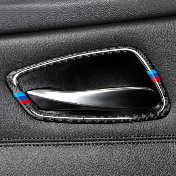 Fibra di carbonio Car Interior Door Handle Cover Trim Door Bowl Decalcomanie e adesivo per BMW E90 E92 E93 serie 3 2005-2012 accessori304L