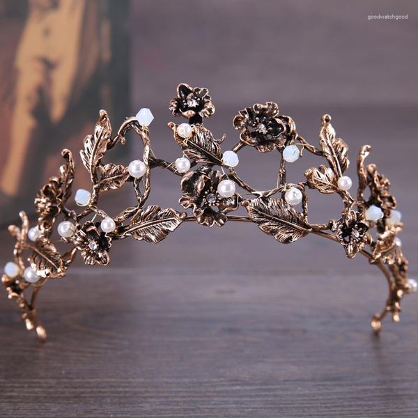 Saç klipleri Barok Vintage Düğün Aksesuarları Bronz Rhinestone İnci Tiaras ve Taçlar Gelin Kadın Mücevher Pageant Partisi