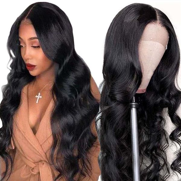 Fechamento Peruca Lace Front Peruca Cabelo Humano Corpo Onda Perucas de Cabelo Humano Para Mulheres Negras Dorisy Peruano Não Remy Hair283C