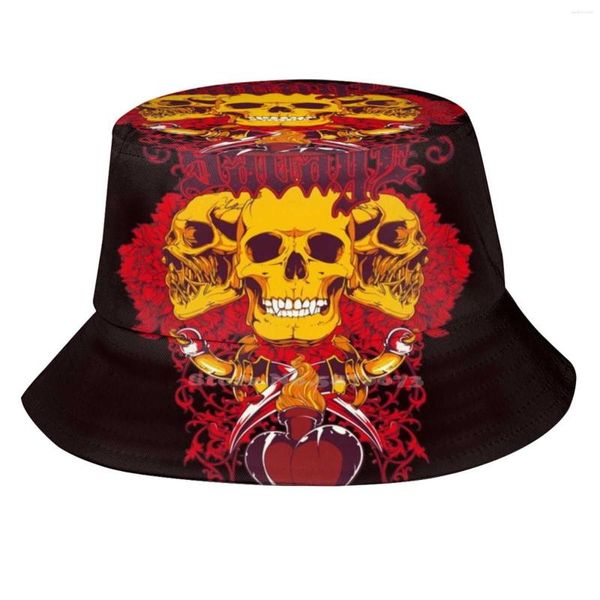 Berets Skull Cartoon Cartoon Unisex Fisherman Hats Bucket American Buggage Flag, сделанный в Америке