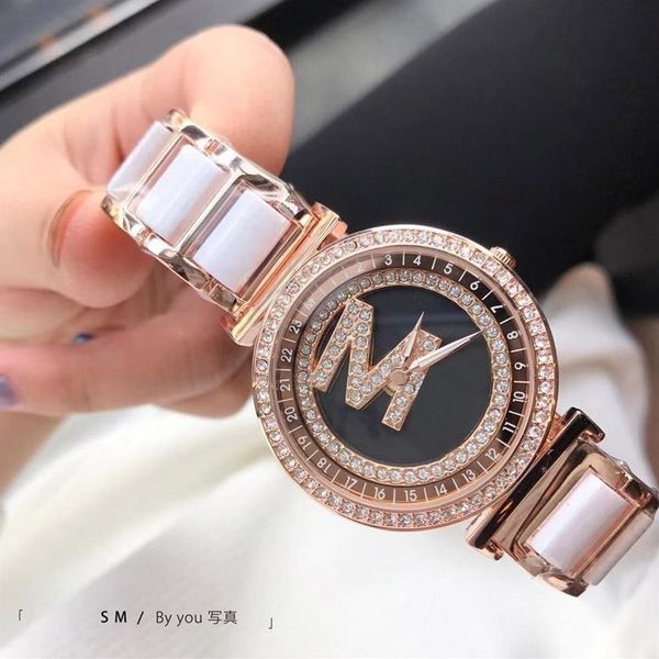 Relógio masculino de marca de luxo, feminino, feminino, pulseira, relógio masculino, de luxo, grande marca, letras com cristais M K2860