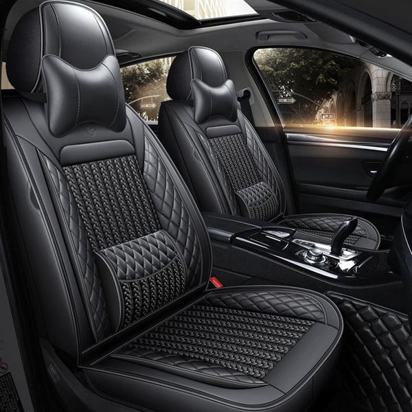 Coprisedili per auto Set completo con airbag in pelle impermeabile Compatibile con veicoli automobilistici Cuscino in seta di ghiaccio Misura universale per la maggior parte delle auto220q