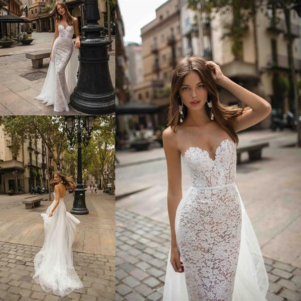 Свадебные платья Berta Mermaid Sexy V Nece без спинки пляжные свадебные платья Сниженное свадебное платье vestido de novia275u