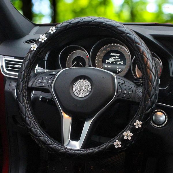 Рулевое колесо крышки бриллиантовых автомобилей Rombus кожаная крышка Antipless Classic Black Styling Interior Accessories