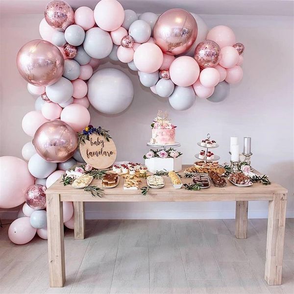 Macaron Balloons Arch Kit Pink Latex Baloons Oro rosa Confetti Ballon Ghirlanda Matrimonio Compleanno Decorazioni per feste Forniture per baby shower F247T