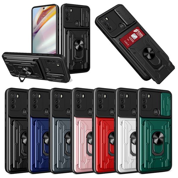 Slot per scheda Pocket Phone Borse Custodie per Motorola G Stylus G9 Plus G10 G20 G30 G50 G60 G100 Edge 20 30 Pro Lite Slide Camera Cover Design Kickstand Phone Case